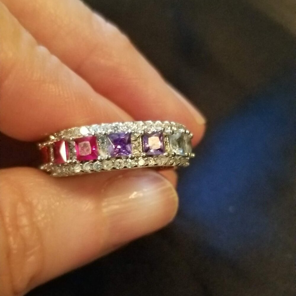 Vibrant Sterling silver rainbow eternity ring, size 5.5 - Picture 5 of 9